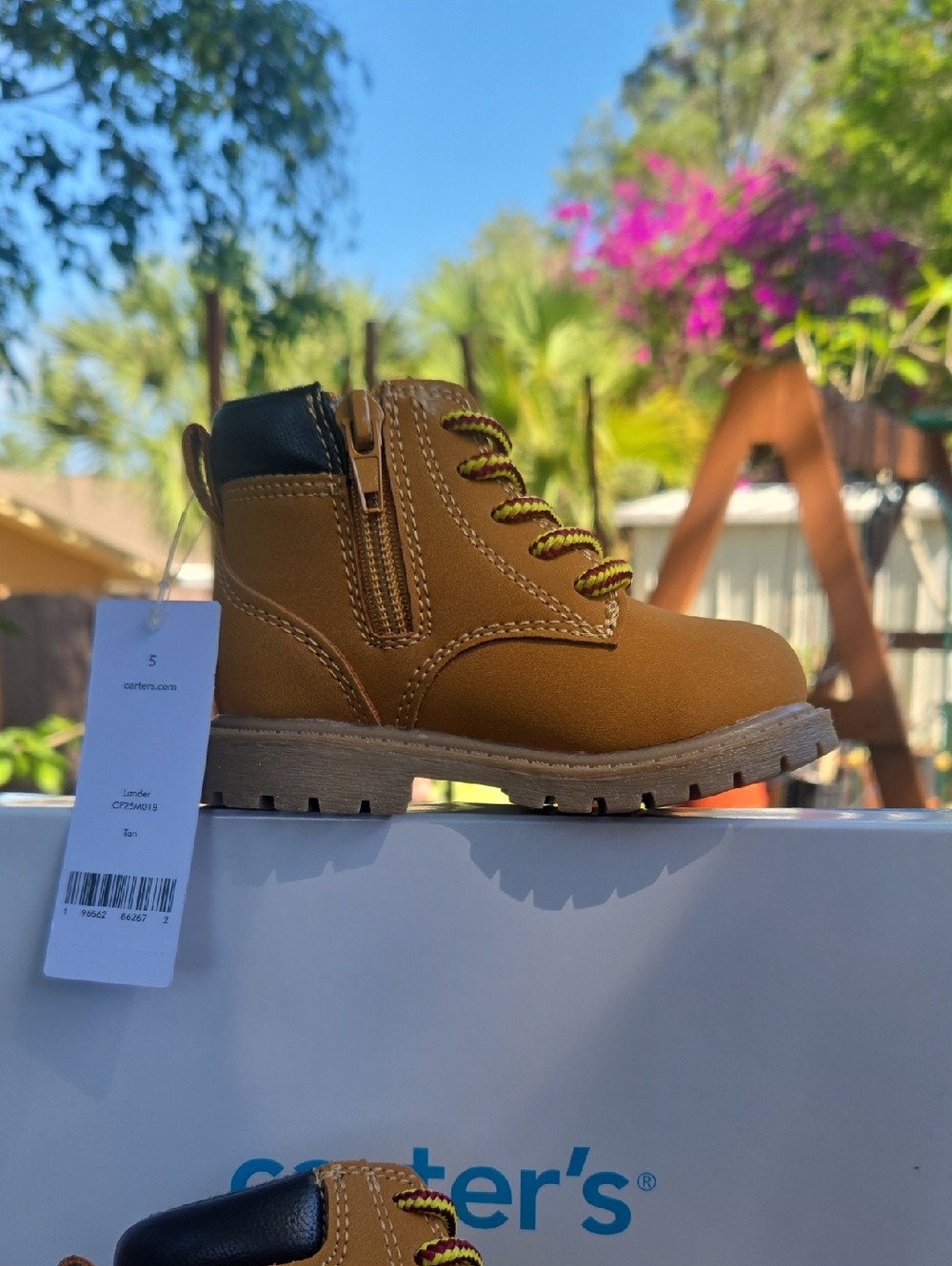 Carter's Tan Lace-Up Toddler Boot with Side Zipper Lander Nwb Size 5